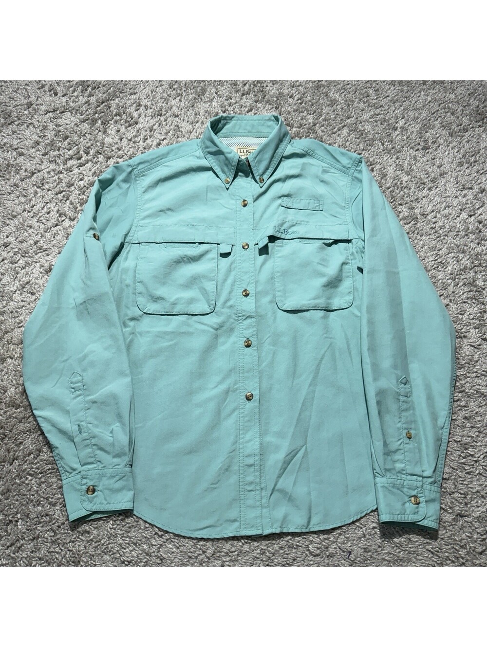 LL Bean Womens Blue Long Sleeve Hiking Fishing Shirt Ventilated Button Up Small